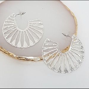 EUC Anthropologie Boho Silver Tone Hoop Earrings